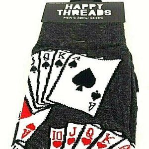 Playing Cards Black Men’s Crew Size 6-12 Sock Size